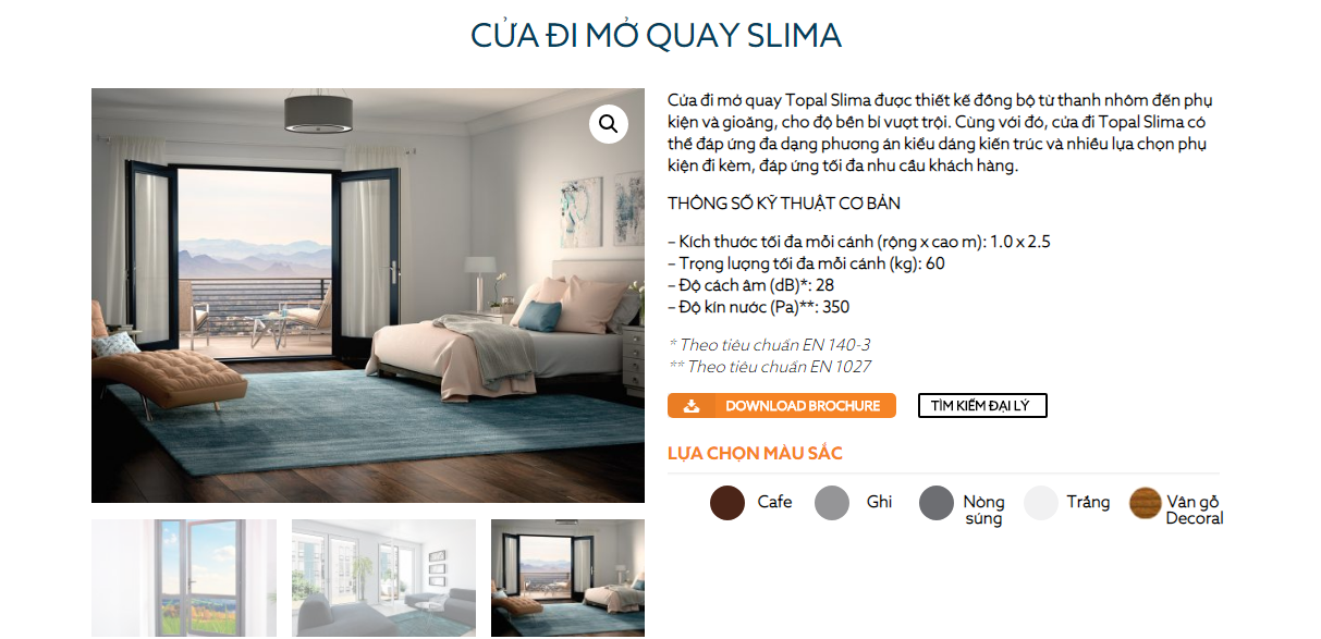 CỬA ĐI MỞ QUAY SLIMA TOPAL  Giá bán: 1,999,000 VNĐ/m2