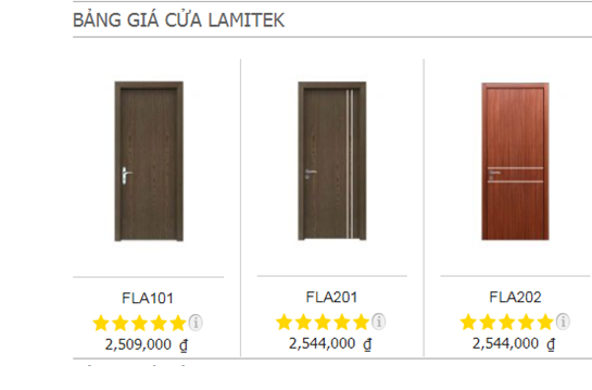 CỬA GỖ LAMITEK - CHỐNG CHÁY Giá m2 TB/BỘ (CHƯA PHỤ KIỆN) : 2,509,000 VNĐ